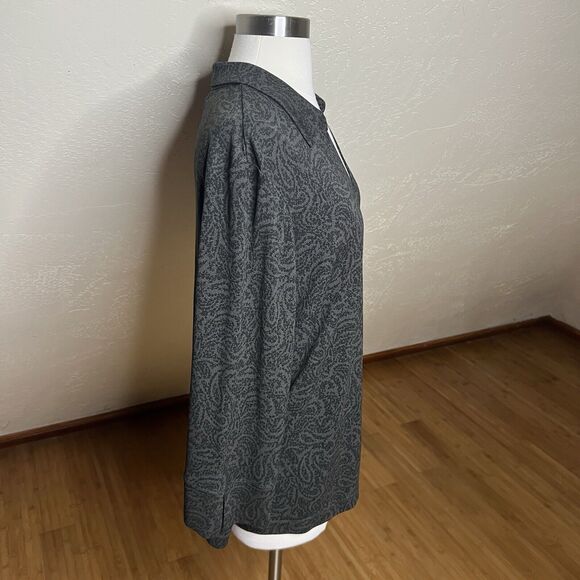 J Jill Blouse Womens Large Tall Dark Green Paisley Wrap Tie Front Collared - Picture 6 of 9